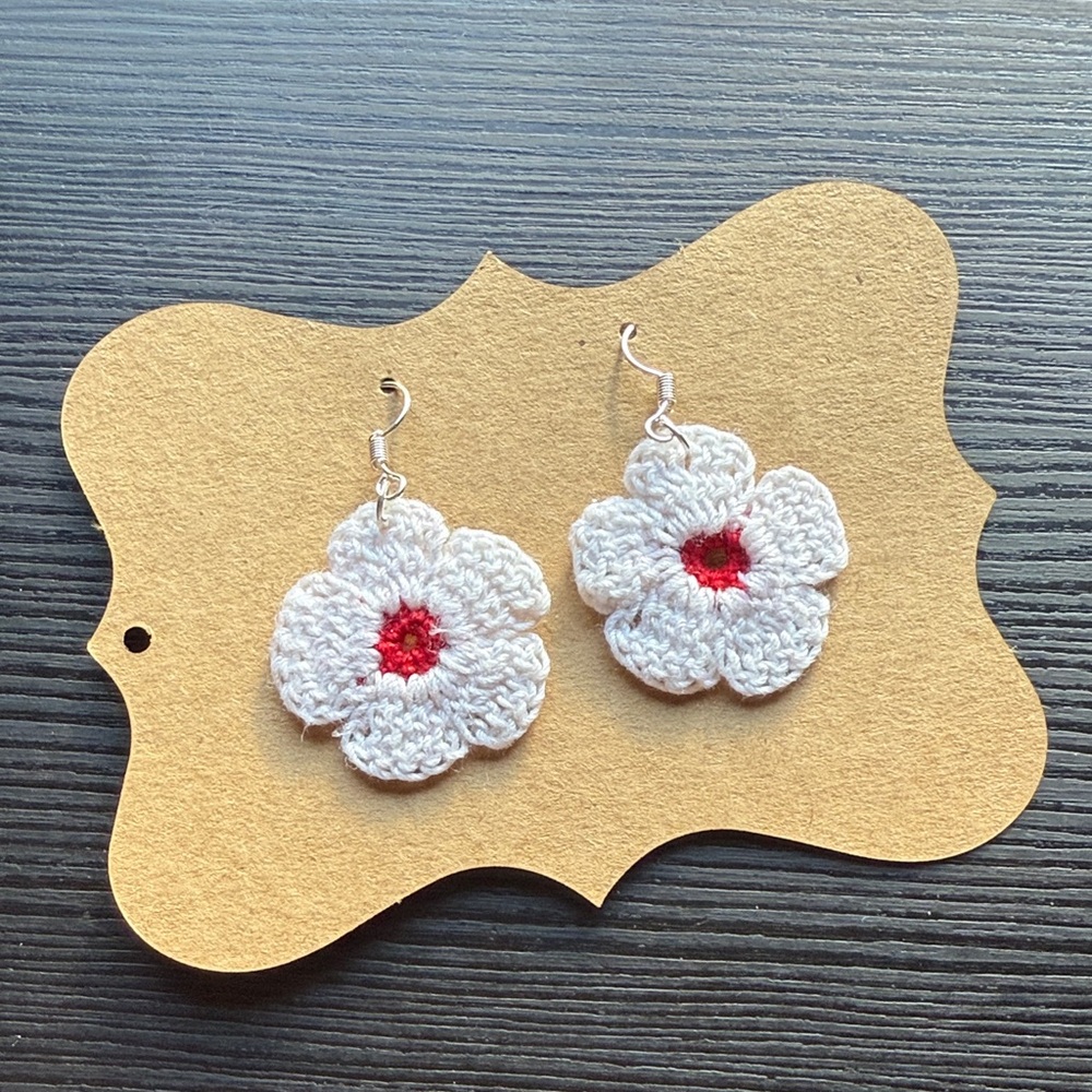 Handmade White and Red Flower Christmas Earrings
